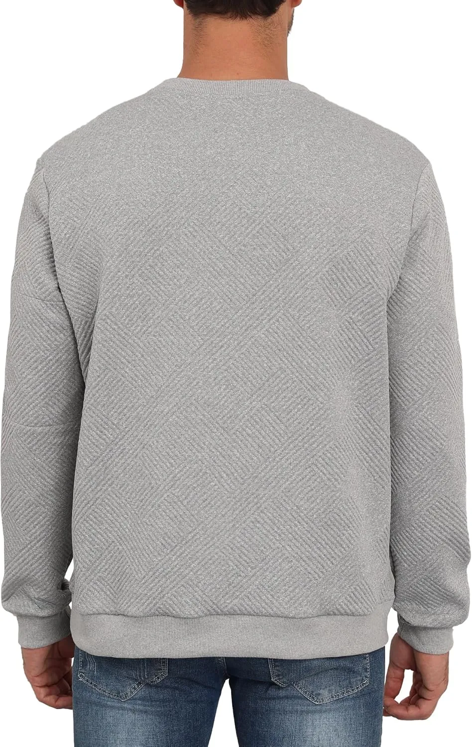 Men's Crewneck Sweatshirts with Arm Pocket Long Sleeve Pullover Sweater Geometric Texture Sweatshirt Lightweight