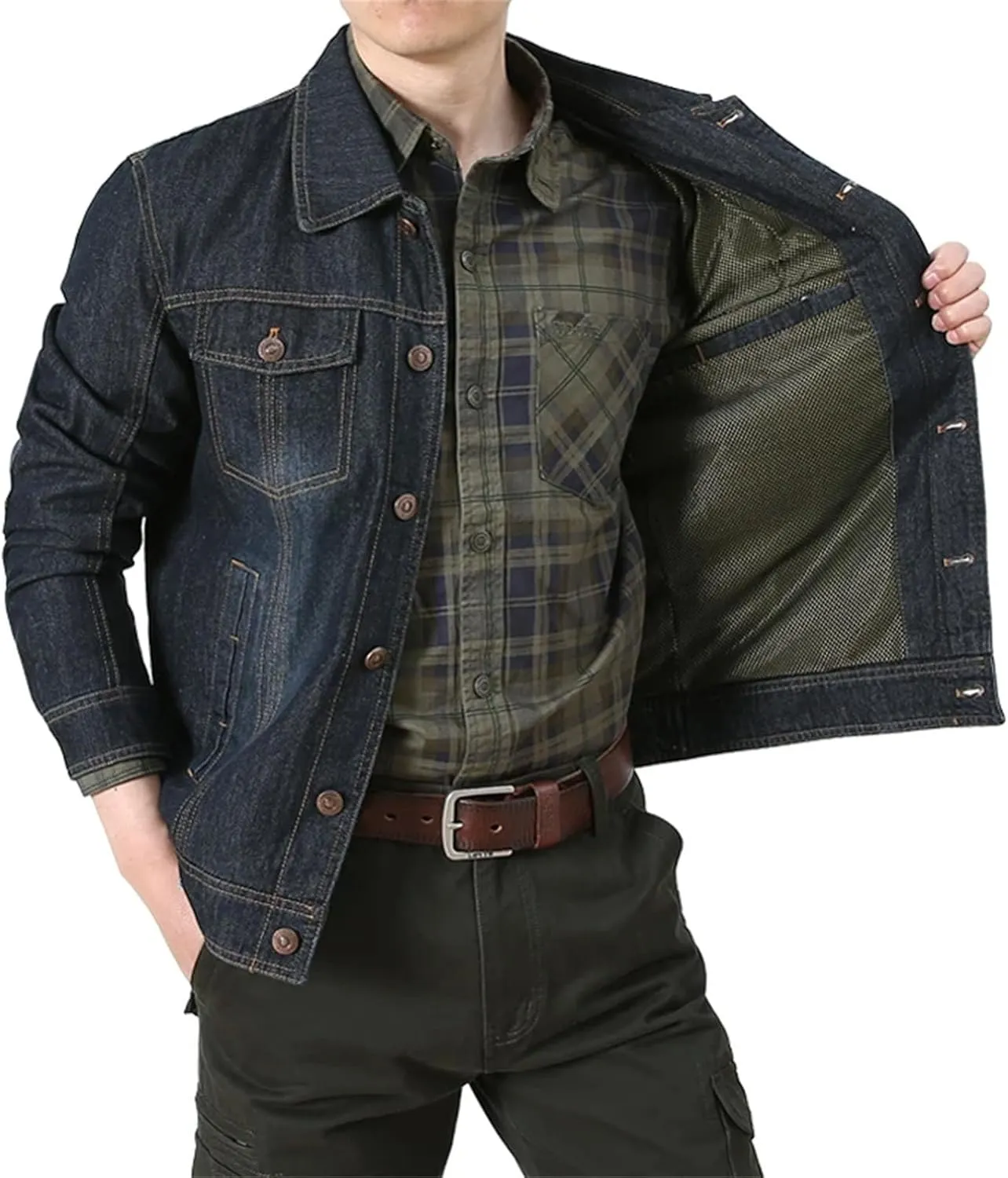 Men's Denim Jacket Fashion Hole Casual Cotton Button Stretch Street Style Workwear Jackets