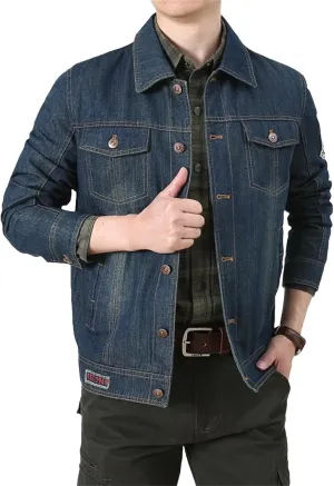 Men's Denim Jacket Fashion Hole Casual Cotton Button Stretch Street Style Workwear Jackets