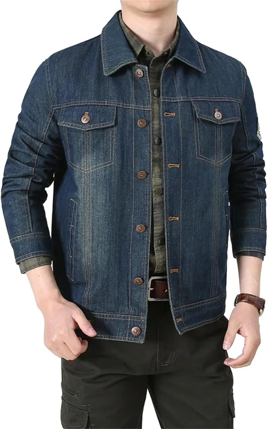 Men's Denim Jacket Fashion Hole Casual Cotton Button Stretch Street Style Workwear Jackets