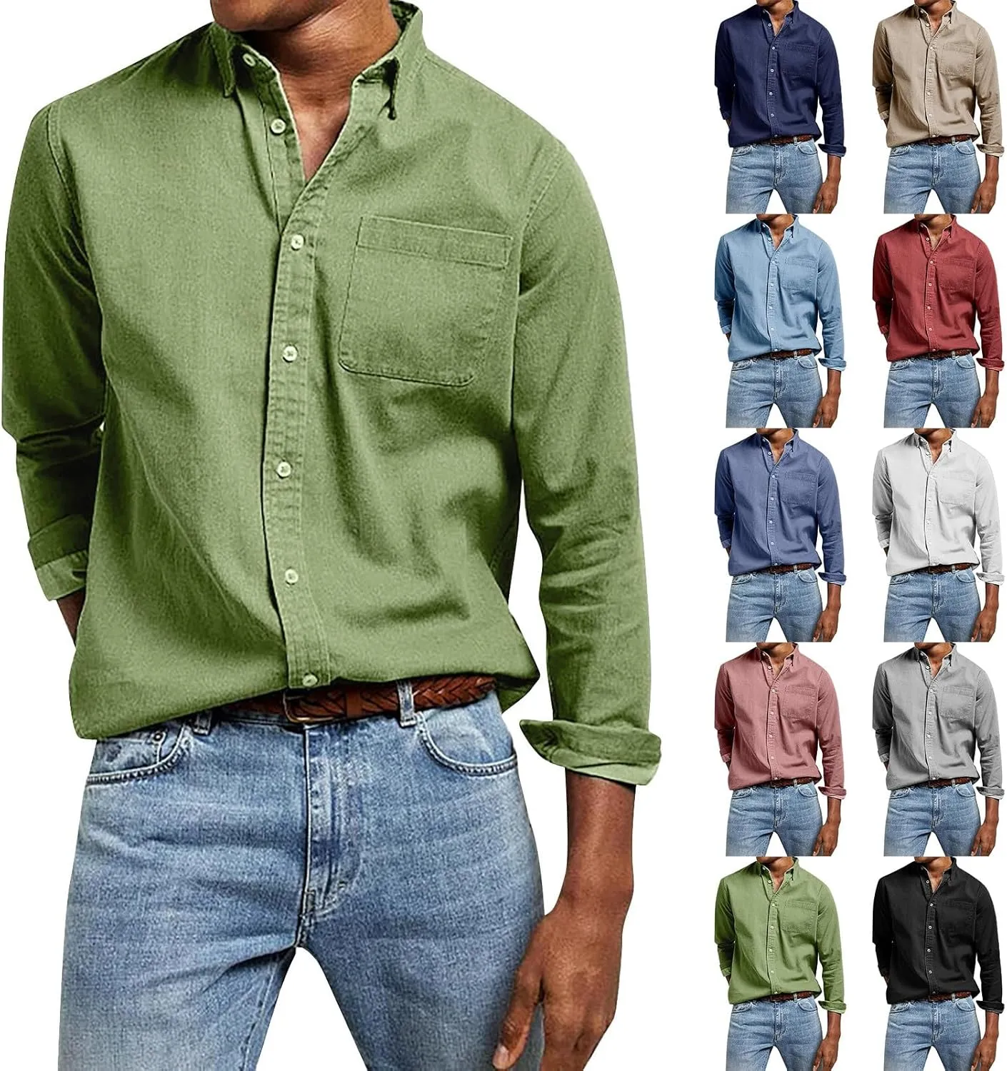 Mens Dress Shirts Long Sleeve Casual Button Down Shirt Wrinkle-Free Western Untucked Business Office Work Shirts Tops