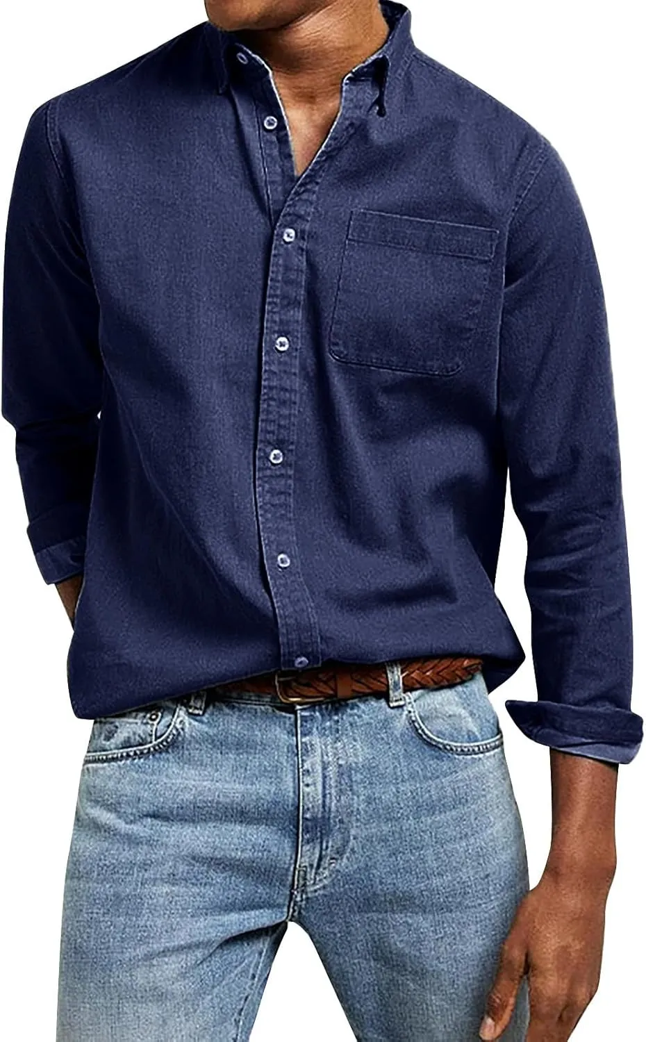 Mens Dress Shirts Long Sleeve Casual Button Down Shirt Wrinkle-Free Western Untucked Business Office Work Shirts Tops