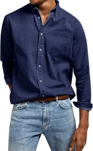 Mens Dress Shirts Long Sleeve Casual Button Down Shirt Wrinkle-Free Western Untucked Business Office Work Shirts Tops