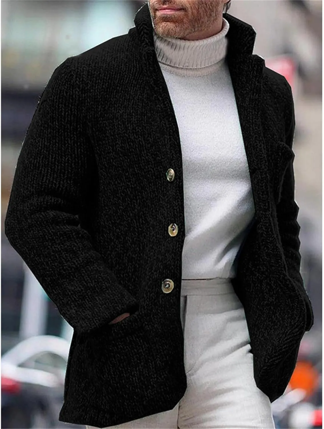 Mens Fashion Knitted Blazers Sweaters Plus Size Thicken Thermal Winter Cardigan Casual Long Sleeve Button Down Jacket