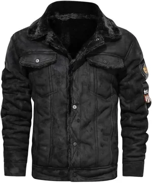 Mens Faux Shearling Rancher Bomber Jacket Sheepskin Leather Warm Duffle Trench Coat Warm Wool Lined Mountain Faux Jackets