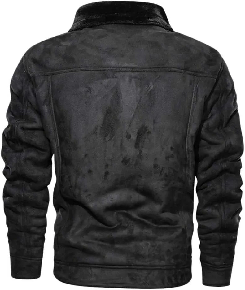 Mens Faux Shearling Rancher Bomber Jacket Sheepskin Leather Warm Duffle Trench Coat Warm Wool Lined Mountain Faux Jackets