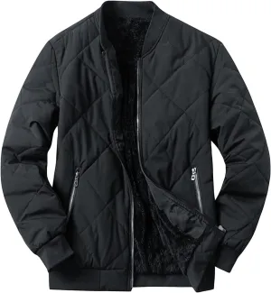 Men's Fleece Lined Diamond Padded Jacket Warm Thicken Zipper Baseball Sherpa Coat Fall Winter Cargo Bomber Jacket
