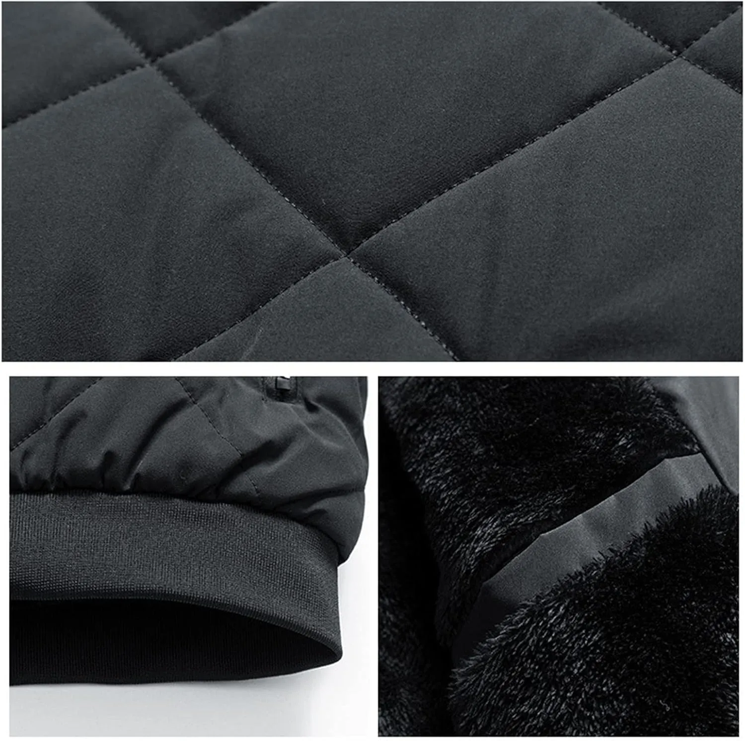 Men's Fleece Lined Diamond Padded Jacket Warm Thicken Zipper Baseball Sherpa Coat Fall Winter Cargo Bomber Jacket