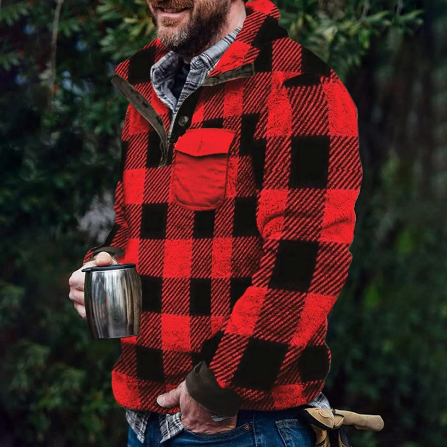 Mens Fluffy Fuzzy Sherpa Fleece Sweatshirt Full Zip Stand Collar Casual Winter Pullover Outwear Long Sleeve Outwear