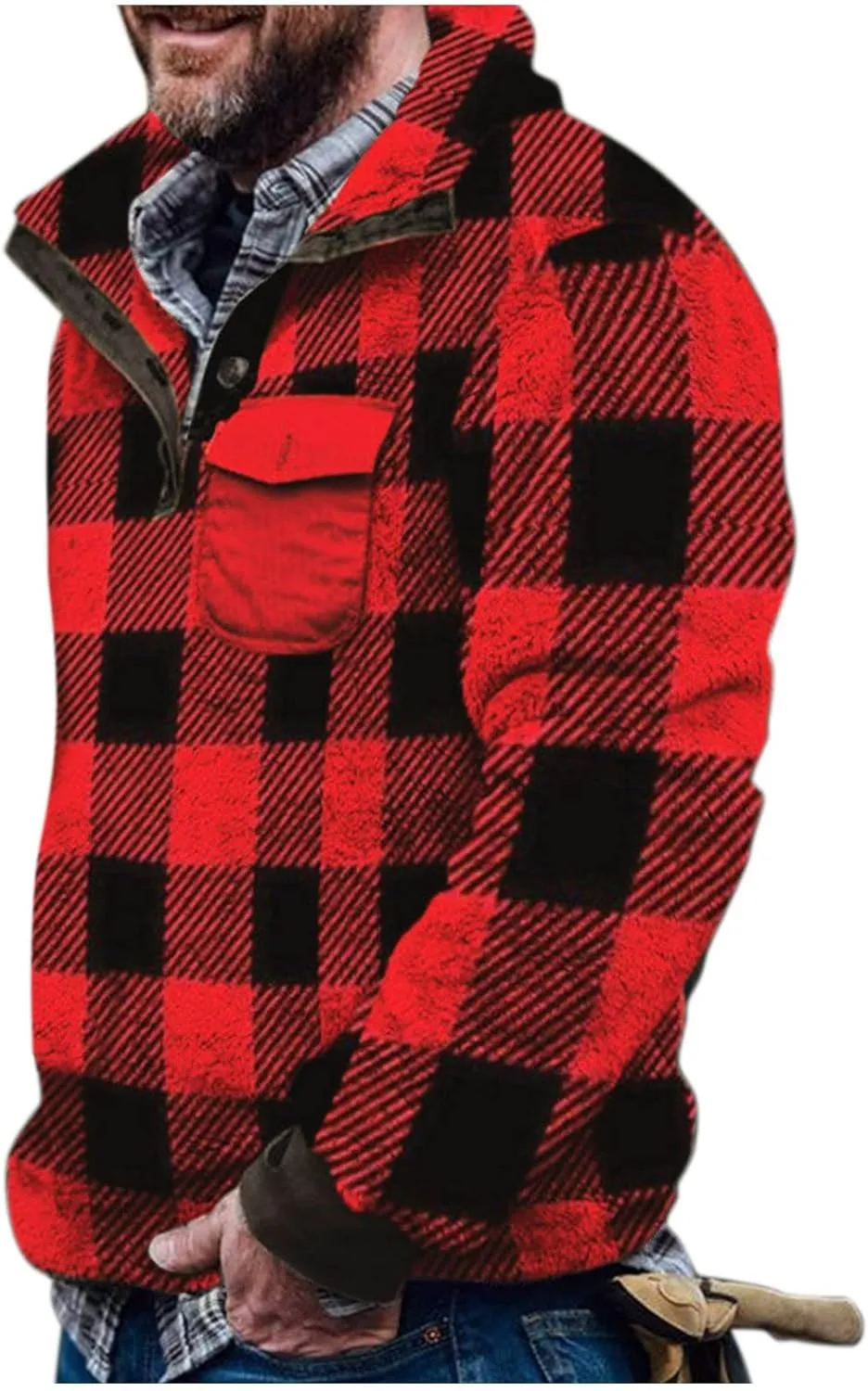 Mens Fluffy Fuzzy Sherpa Fleece Sweatshirt Full Zip Stand Collar Casual Winter Pullover Outwear Long Sleeve Outwear