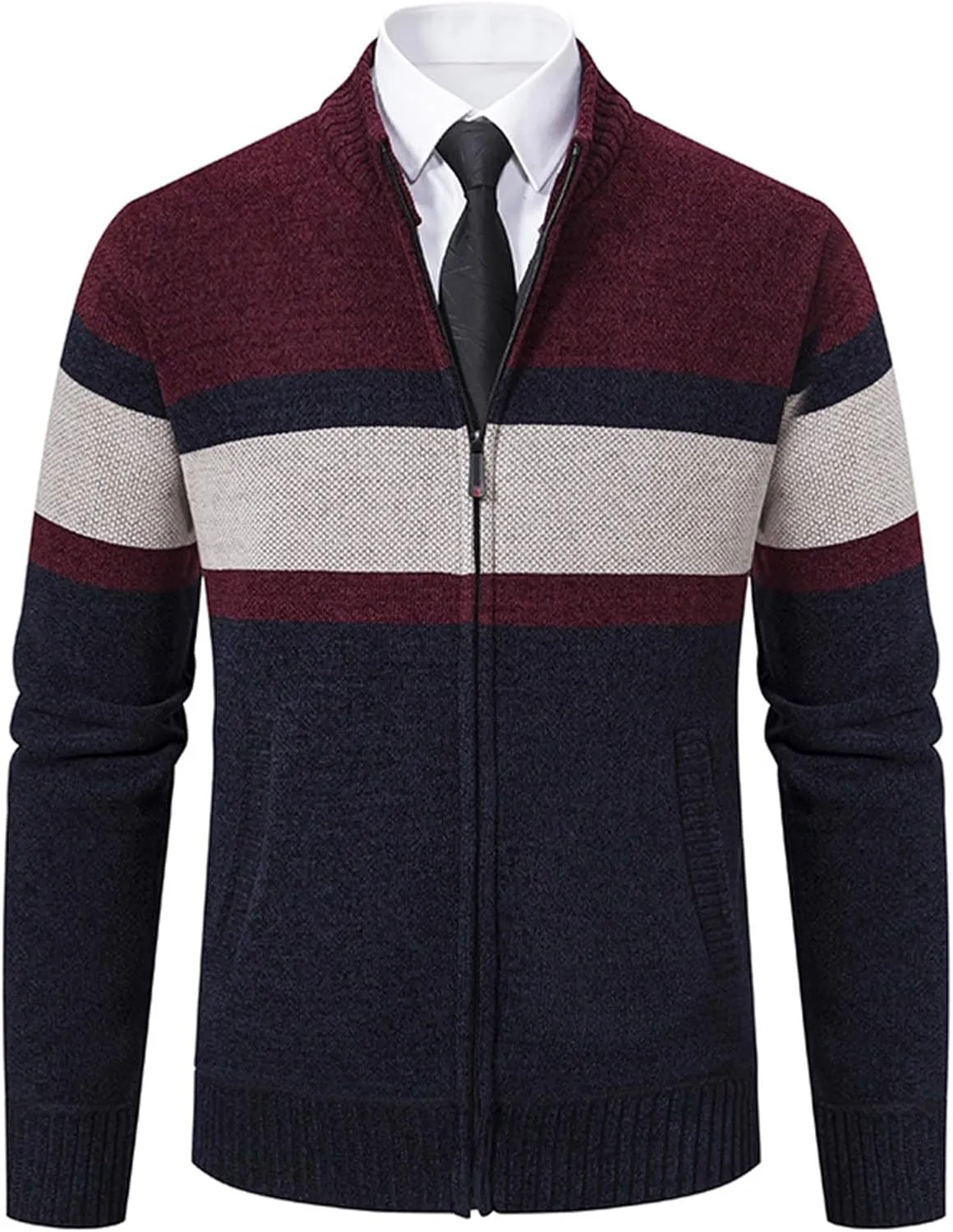 Mens Full Zip Cardigan Sweater Slim Fit Cable Knitted Cardigan Regular Fit Knit Sweater Long Sleeve Winter Jacket