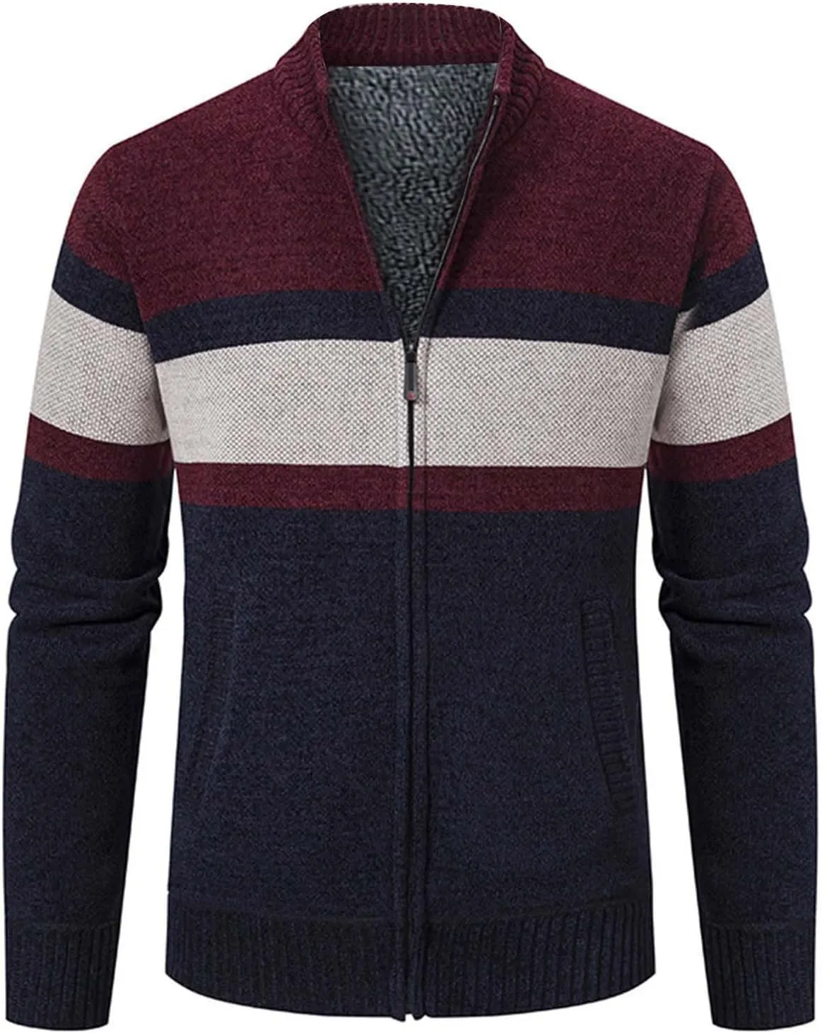 Mens Full Zip Cardigan Sweater Slim Fit Cable Knitted Cardigan Regular Fit Knit Sweater Long Sleeve Winter Jacket