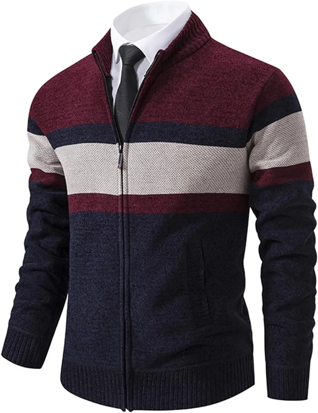 Mens Full Zip Cardigan Sweater Slim Fit Cable Knitted Cardigan Regular Fit Knit Sweater Long Sleeve Winter Jacket