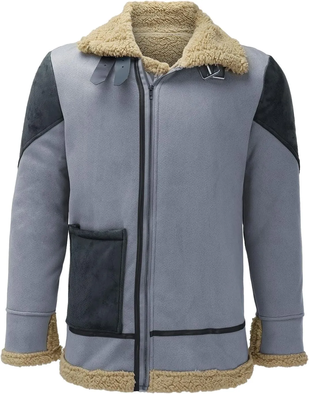Mens Fuzzy Sherpa Jacket Long Sleeve Color Block Coat Military Fall Winter Outwear Autumn Winter Soft Thermal Jacket