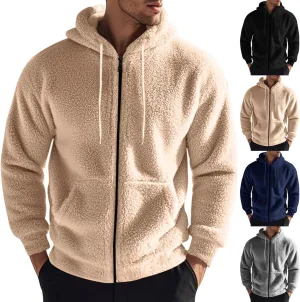 Men's Fuzzy Sherpa Jackets Fleece Hoodie Casual Warm Winter Coat Long Sleeve Full Zip Hoodies Thermal Coat Outerwear