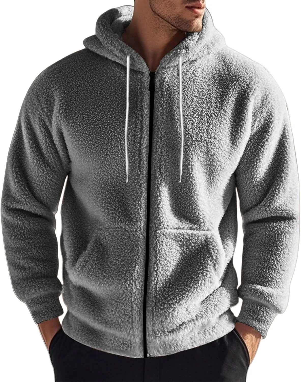 Men's Fuzzy Sherpa Jackets Fleece Hoodie Casual Warm Winter Coat Long Sleeve Full Zip Hoodies Thermal Coat Outerwear