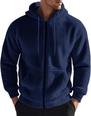 Men's Fuzzy Sherpa Jackets Fleece Hoodie Casual Warm Winter Coat Long Sleeve Full Zip Hoodies Thermal Coat Outerwear
