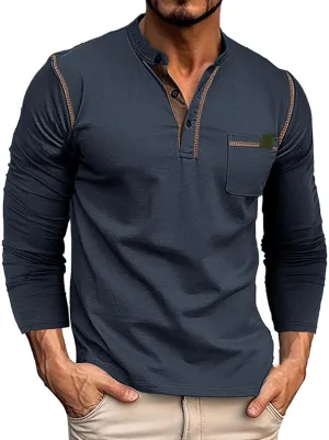 Mens Henley Shirts Long Sleeve Tactical Fleece Sweatshirt Button Pullover Sweater Casual Sweater Lightweight Pullover