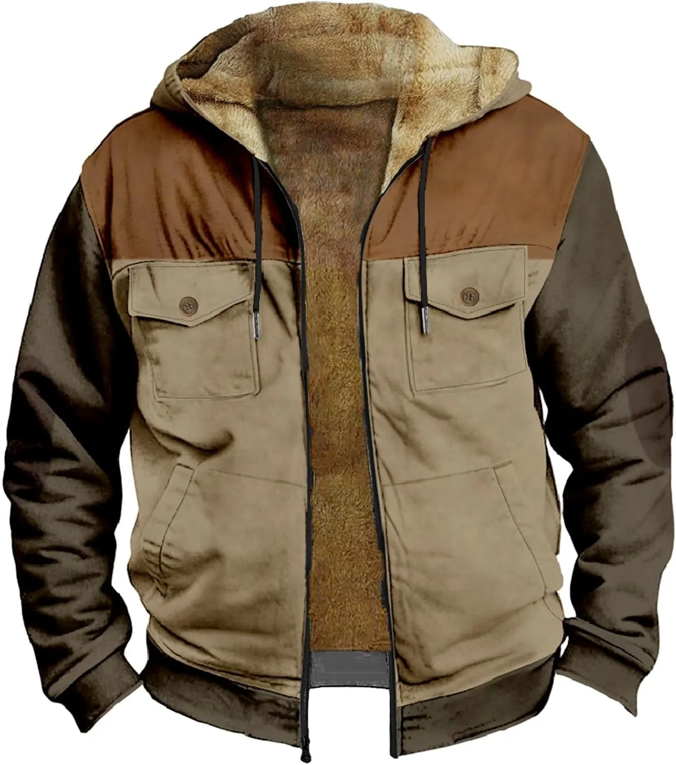Mens Hooded Jackets Full Zip Fleece Hooded Sweatshirt Casual Fall Winter Warm Windproof Hoodies Outerwear