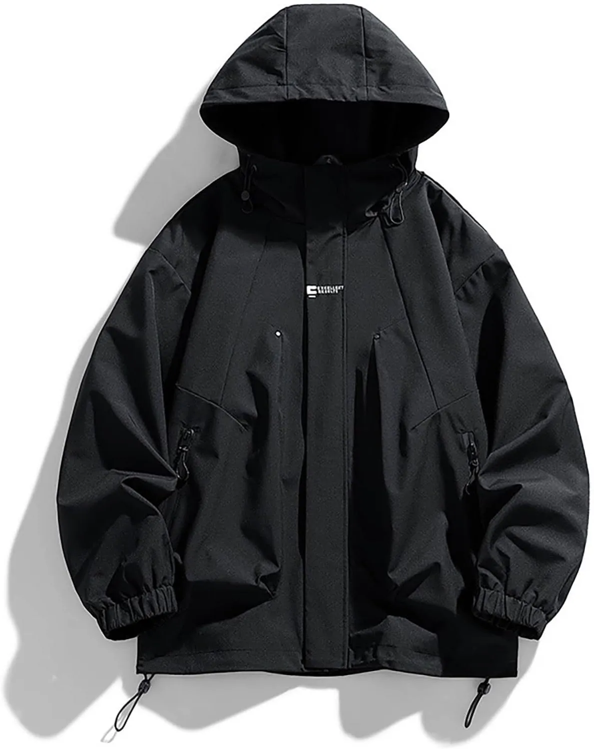 Mens Hooded Rain Jackets Casual Long Sleeve Waterproof Windbreaker Trench Coat Outdoor Full Zip Raincoat With Pockets