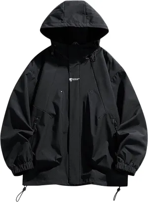 Mens Hooded Rain Jackets Casual Long Sleeve Waterproof Windbreaker Trench Coat Outdoor Full Zip Raincoat With Pockets