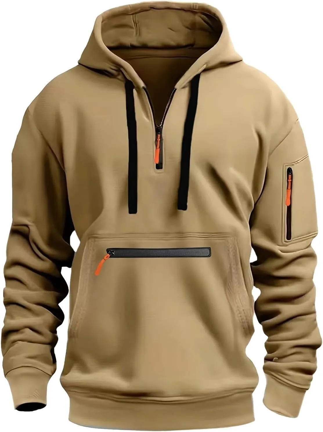Mens Hooded Windbreaker Jacket Zip Up Warm Fall Winter Jackets Varsity Stretch Sport Outdoor Coats with Pockets