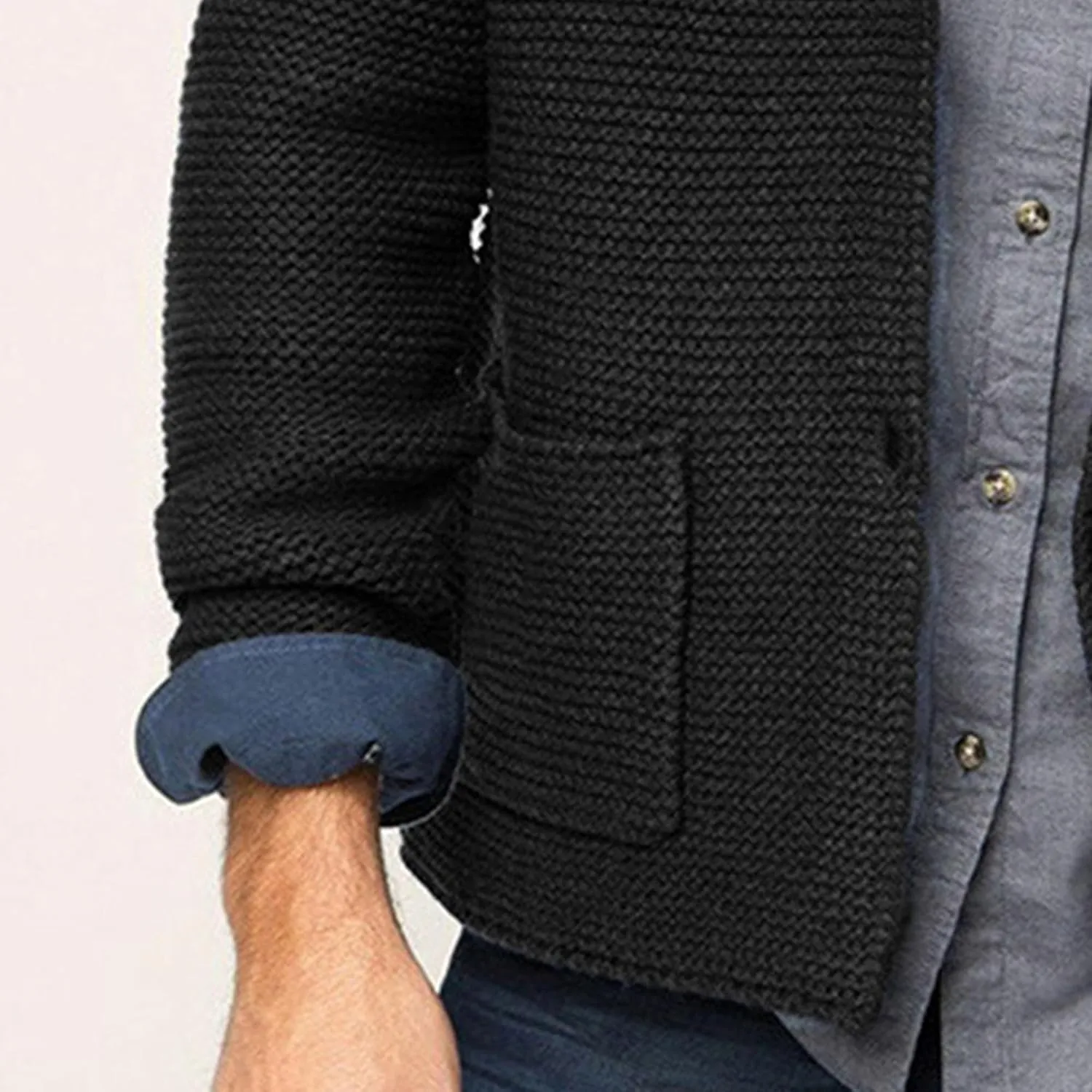 Men's Knitted Suit Cardigan Shawl Collar Casual Loose Cardigan Man Button Down Knitwear with Pockets