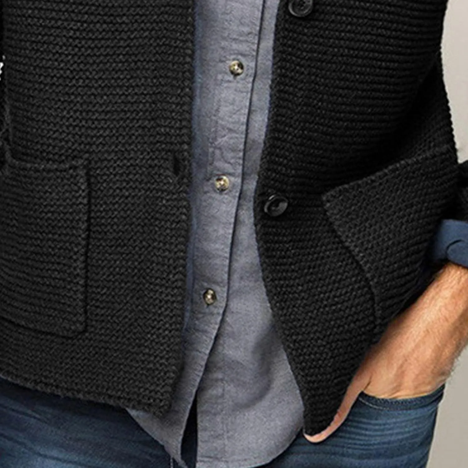 Men's Knitted Suit Cardigan Shawl Collar Casual Loose Cardigan Man Button Down Knitwear with Pockets