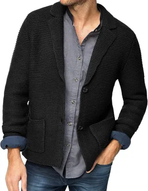 Men's Knitted Suit Cardigan Shawl Collar Casual Loose Cardigan Man Button Down Knitwear with Pockets