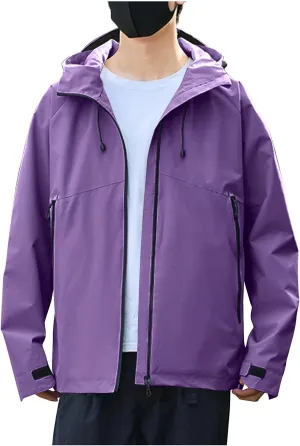 Mens Lightweight Waterproof Rain Jackets Windproof Hooded Raincoat for Hiking Cycling Travel Breathable Windbreaker