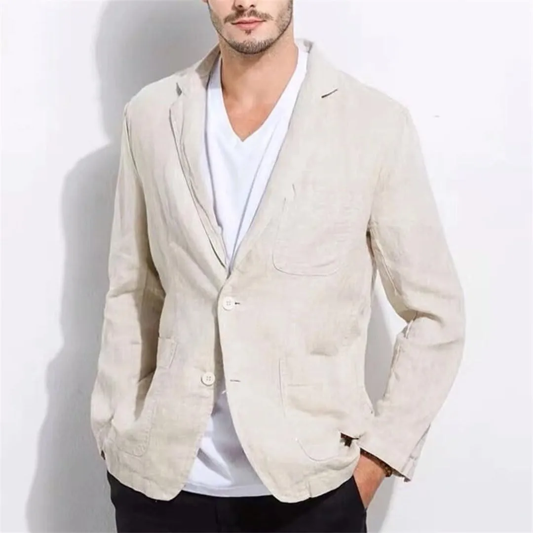 Men's Linen Business Casual Blazer Full Sleeve Regular Length Single Breast Closure Notched Collar Slim Fit Suit Jacket