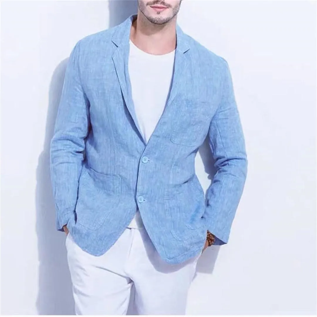 Men's Linen Business Casual Blazer Full Sleeve Regular Length Single Breast Closure Notched Collar Slim Fit Suit Jacket
