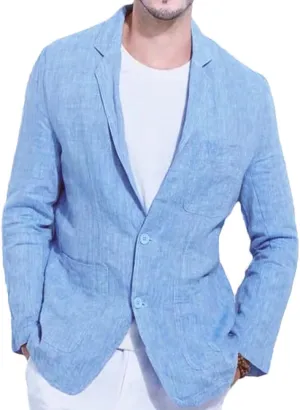 Men's Linen Business Casual Blazer Full Sleeve Regular Length Single Breast Closure Notched Collar Slim Fit Suit Jacket