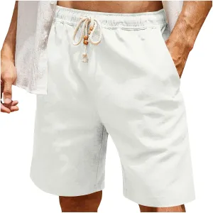 Mens Linen Shorts 2024 Summer Beach Shorts Flat Front Classic Fit 11 Inch Inseam Elastic Waist Shorts Casual Drawstring Short