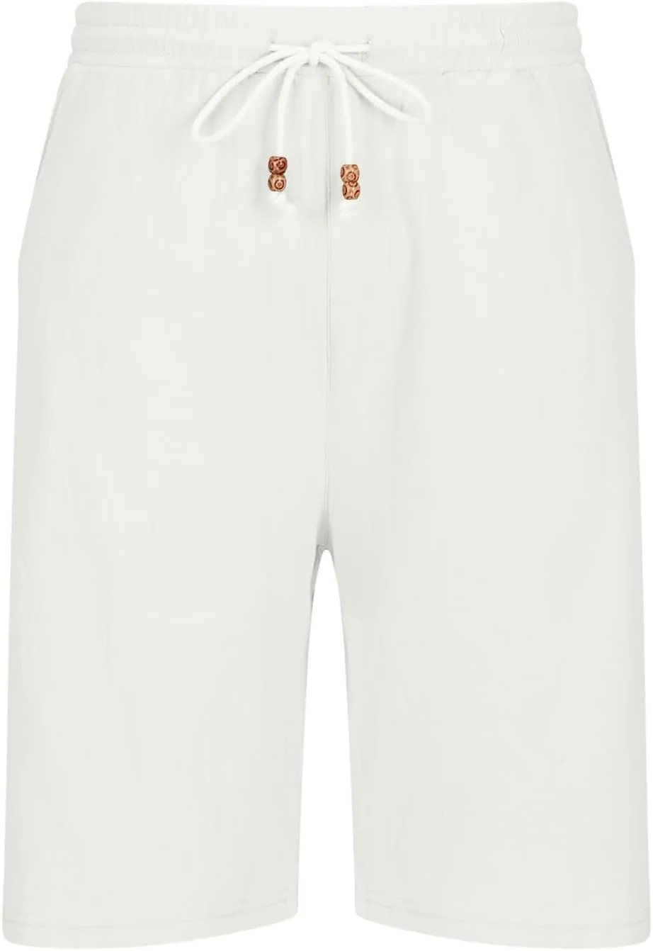 Mens Linen Shorts 2024 Summer Beach Shorts Flat Front Classic Fit 11 Inch Inseam Elastic Waist Shorts Casual Drawstring Short
