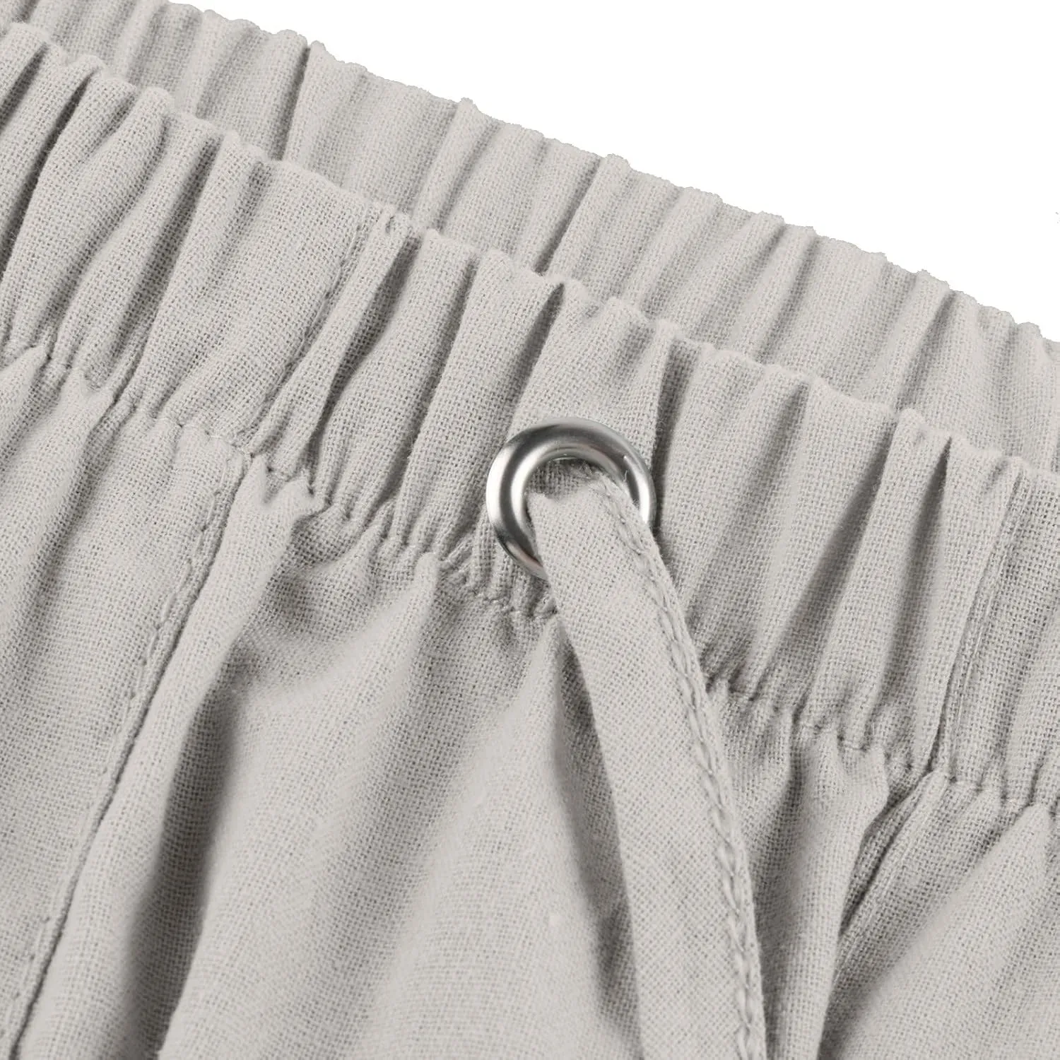 Mens Linen Shorts Casual Elastic Waist Drawstring Lightweight Summer Beach Golf Shorts with Pockets