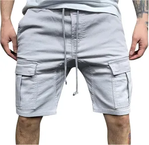 Mens Lounge Shorts Drawstring Multi Pockets Cargo Shorts Stylish Slim Fit Elastic Waist Solid Work Tooling Shorts