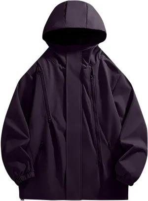 Mens Outdoor Jackets Waterproof Hooded Rain Jacket Pockets Windbreaker Oversized Fashion Casual Raincoats Outerwear