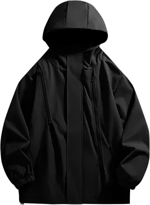 Mens Outdoor Jackets Waterproof Hooded Rain Jacket Pockets Windbreaker Oversized Fashion Casual Raincoats Outerwear