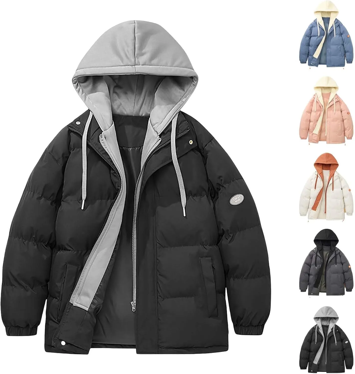 Men's Puffer Jacket Waterproof Casual Solid Color Padded Warm Cotton Coat Cotton Padded Jacket Coat Jackets with