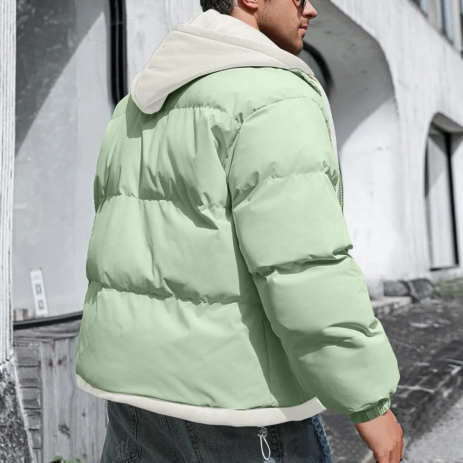 Mens Puffer Jacket Zip up Padded Coat Hooded down Coat Quilted Insulated Jacket Windproof Winter Jacket Thermal Outwear
