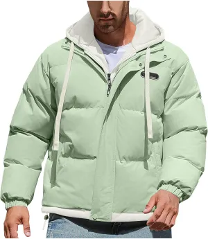 Mens Puffer Jacket Zip up Padded Coat Hooded down Coat Quilted Insulated Jacket Windproof Winter Jacket Thermal Outwear