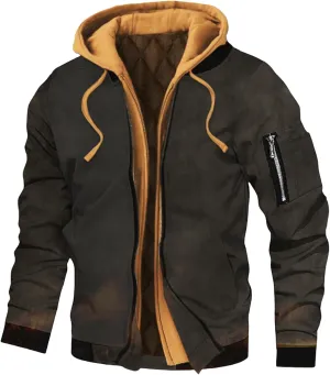 Mens Quilted Jacket Casual Zipper Thicken Winter Coat Plaid Puffer Jackets Hooded Thermal Outdoor Warm Coats Pockets