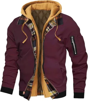 Mens Quilted Jacket Casual Zipper Thicken Winter Coat Plaid Puffer Jackets Hooded Thermal Outdoor Warm Coats Pockets
