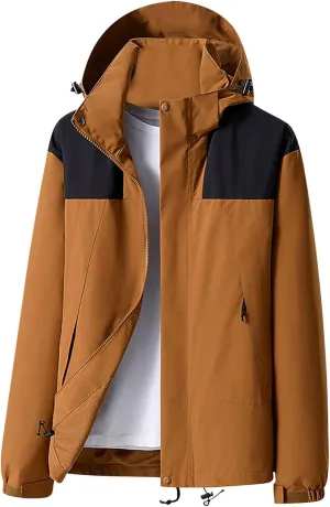 Mens Rain Jacket Lightweight Packable Hooded Rain Coats Waterproof Windbreaker Hiking Travel Outerwear With Pockets