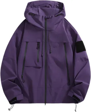Men's Rain Jacket Waterproof Lightweight Packable Softshell Windbreaker with Hood Raincoat for Hiking Fishing Travel