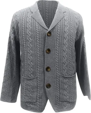 Men's Shawl Collar Cardigan Sweater Slim Fit Cable Knit Button Up Sweater with Pockets Men Workout Outfits