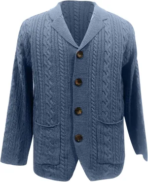 Men's Shawl Collar Cardigan Sweater Slim Fit Cable Knit Button Up Sweater with Pockets Men Workout Outfits