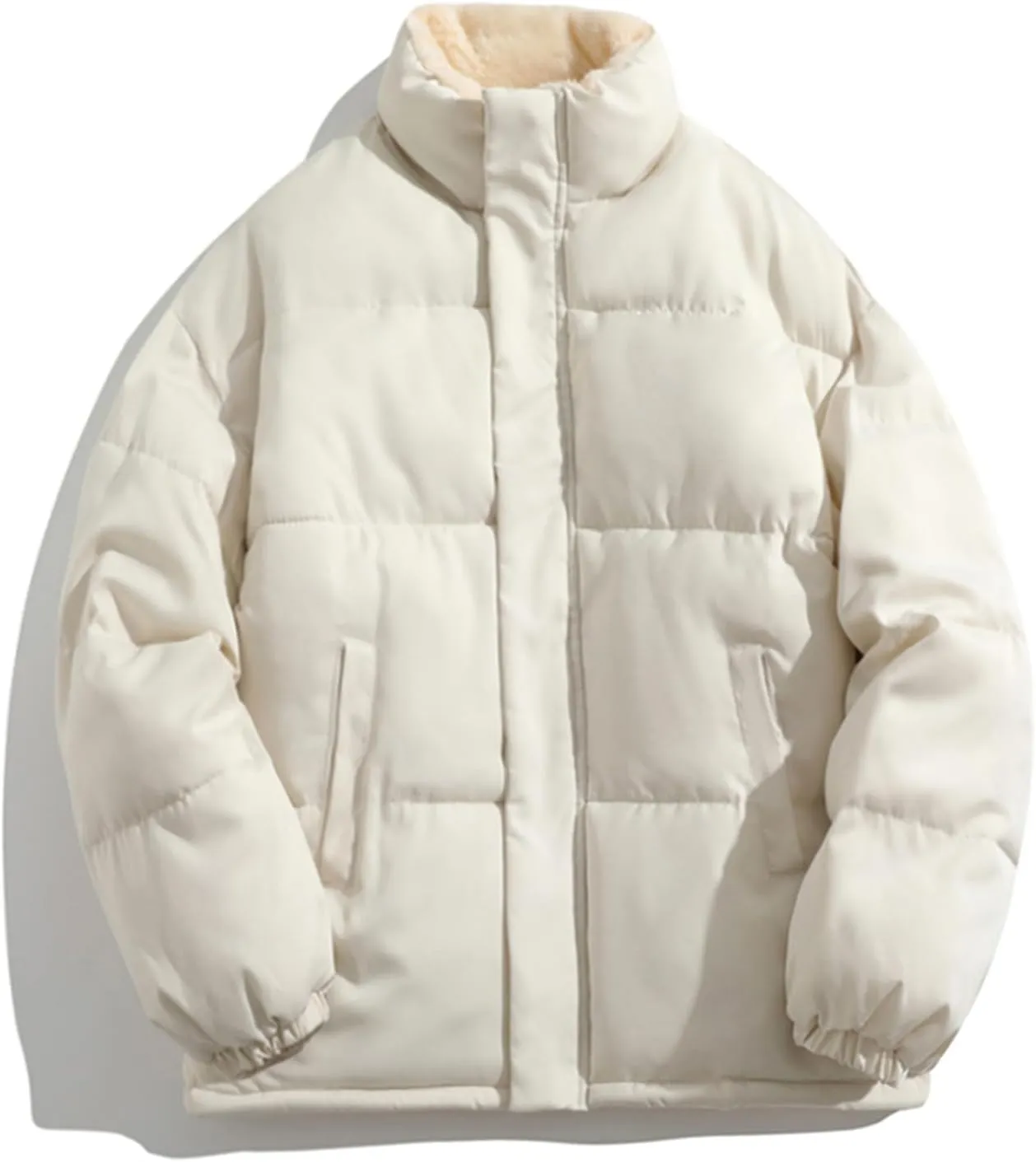 Mens Sherpa Puffer Jacket Button Up Zipper Quilted Down Jacket Padded Insulated Puffer Coats Winter Jackets Outerwear