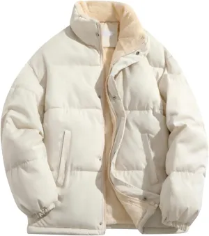 Mens Sherpa Puffer Jacket Button Up Zipper Quilted Down Jacket Padded Insulated Puffer Coats Winter Jackets Outerwear